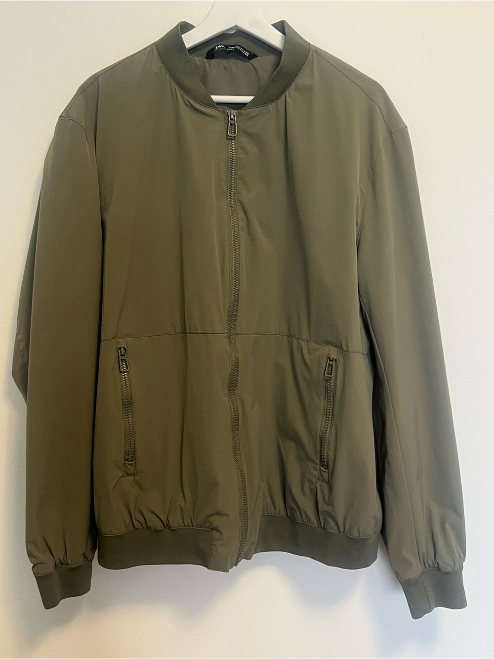 Zara Men's Olive Bomber Jacket - Army Green Zip Front
